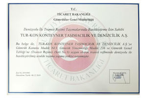 Certificate of Authorization for Simplified Transportation in Transit Regime Transports by Sea