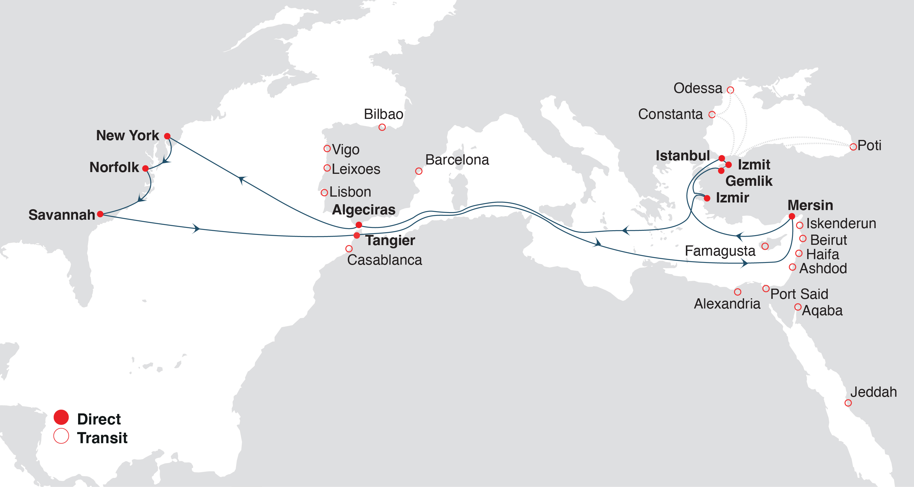 Turkon Line start call at Tangier in the America Service…